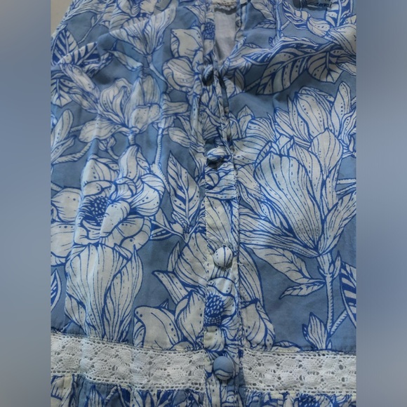 Olivia James The Label Blue White Floral Tiered Ruffle Maxi Dress Size S - Picture 4 of 7